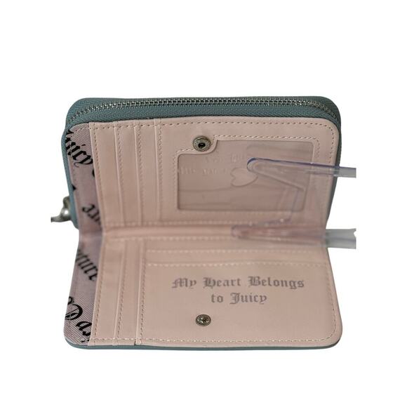 Juicy Couture Wallet Denim Rhinestone JC Logo Zip Around Charm Bling Blue Y2K - Picture 2 of 7